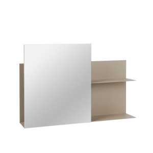 Broste Copenhagen Estantería de pared con espejo Svante Jern beige