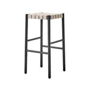 &Tradition Taburete bar Betty TK8 Black, asiento de banda de lino trenzada natural